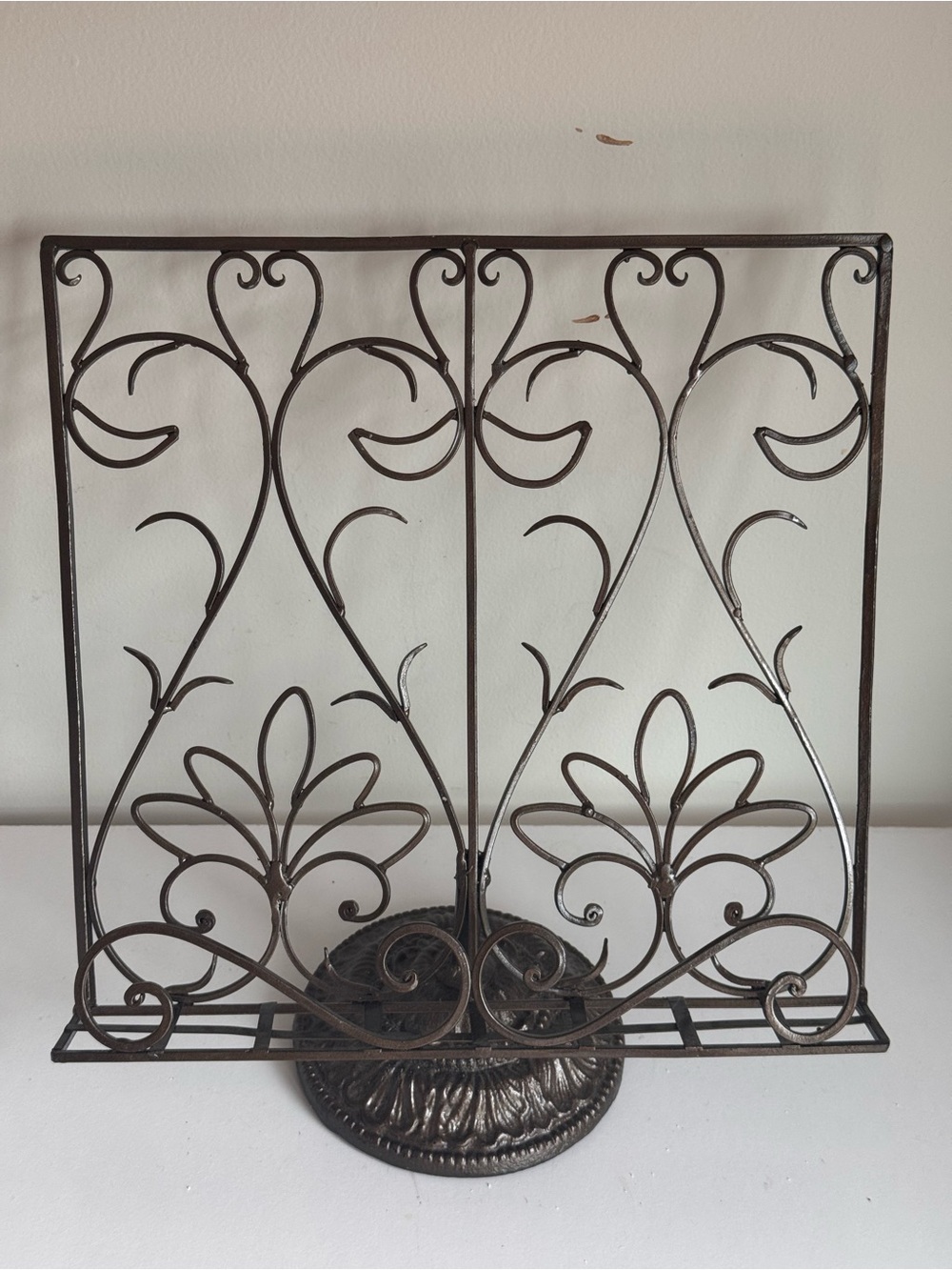 Fleur De Lis Vintage Bronze Wrought Iron Cookbook Tablet Holder Display Stand